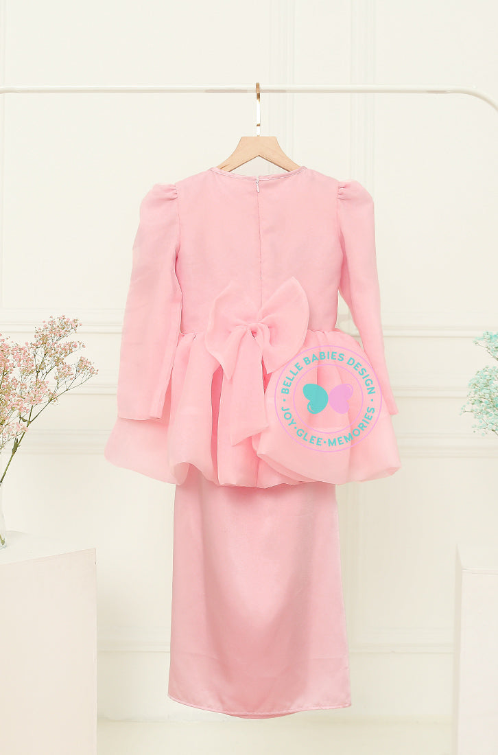 BBD  Organza Bow Peplum Kurung - Blush Pink
