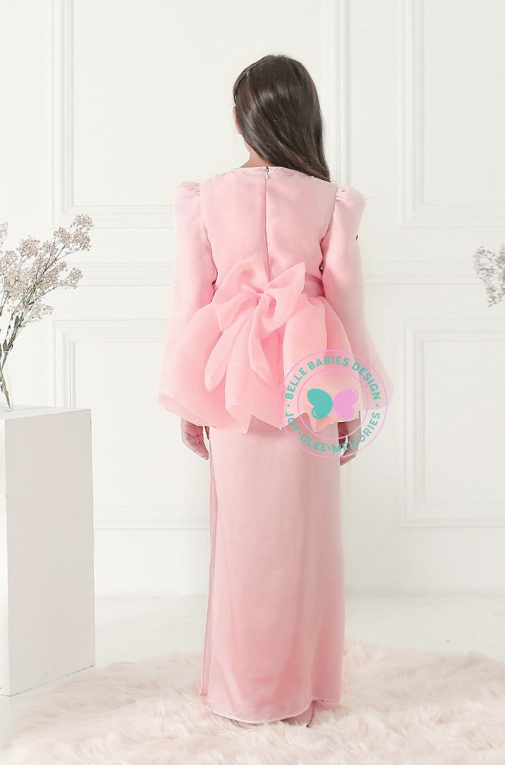BBD  Organza Bow Peplum Kurung - Blush Pink