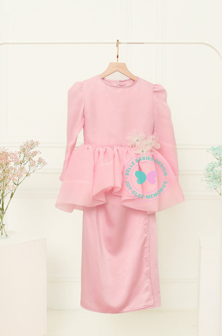 BBD  Organza Bow Peplum Kurung - Blush Pink
