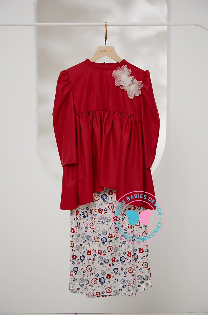Enchanted Eid 2023: Highneck Plain & Printed Red