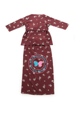 BBD Wrap Ribbon Kurung - Brownish Plum Flowers