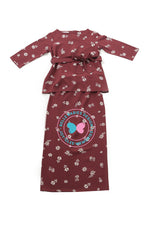 BBD Wrap Ribbon Kurung - Brownish Plum Flowers