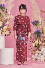 BBD Wrap Ribbon Kurung - Brownish Plum Flowers
